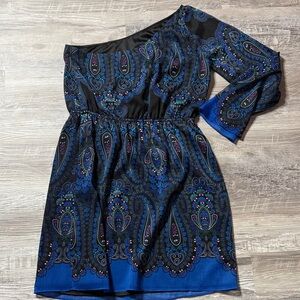 Gianni Bini One Shoulder Blue Paisley Dress